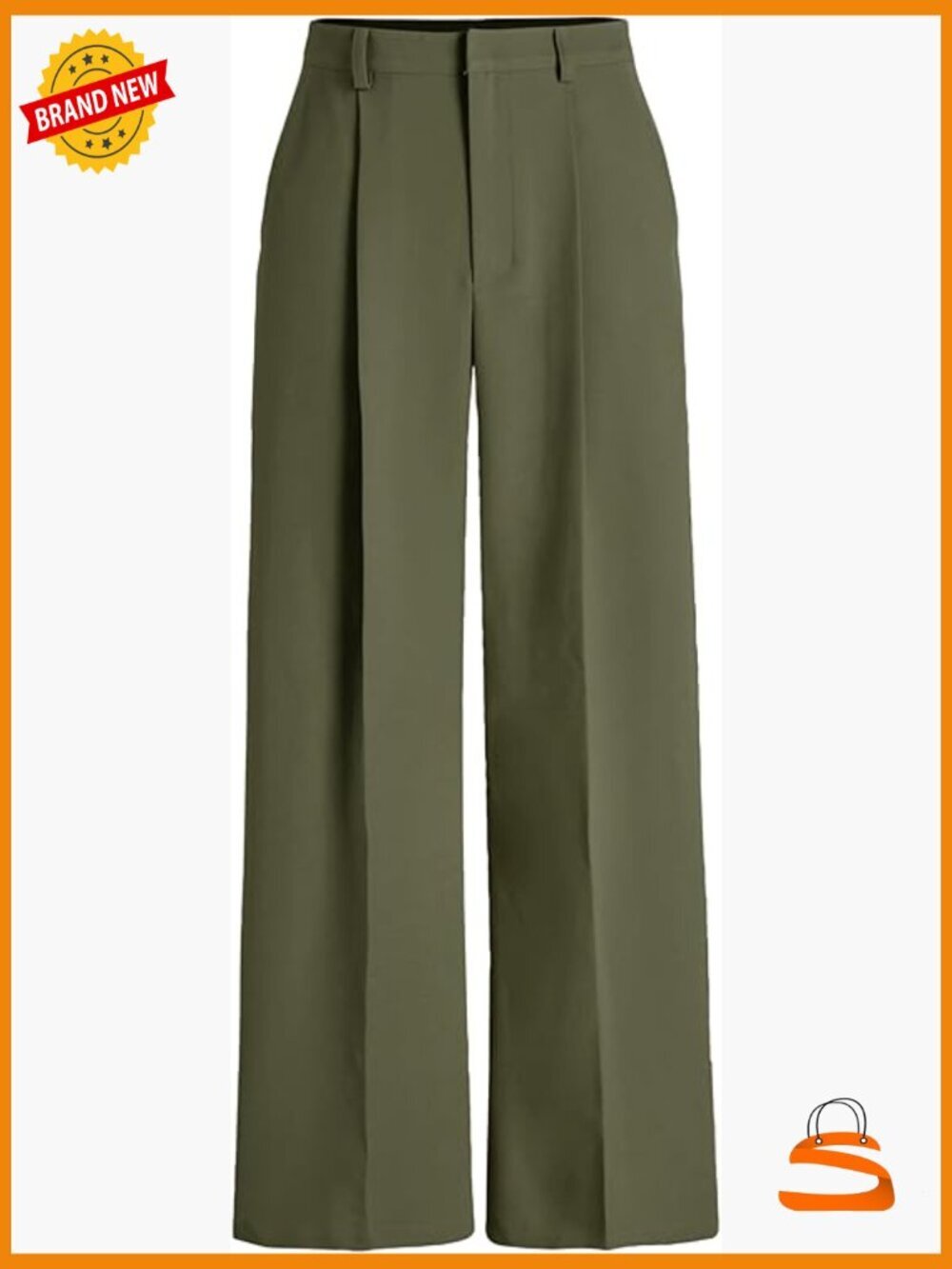 Mid Waist Pleated Straight Leg Trousers Business Casual Office Pants With Pocket